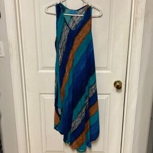 Aqua Blu Asymmetrical Dress in Blue, Brown, and Gray